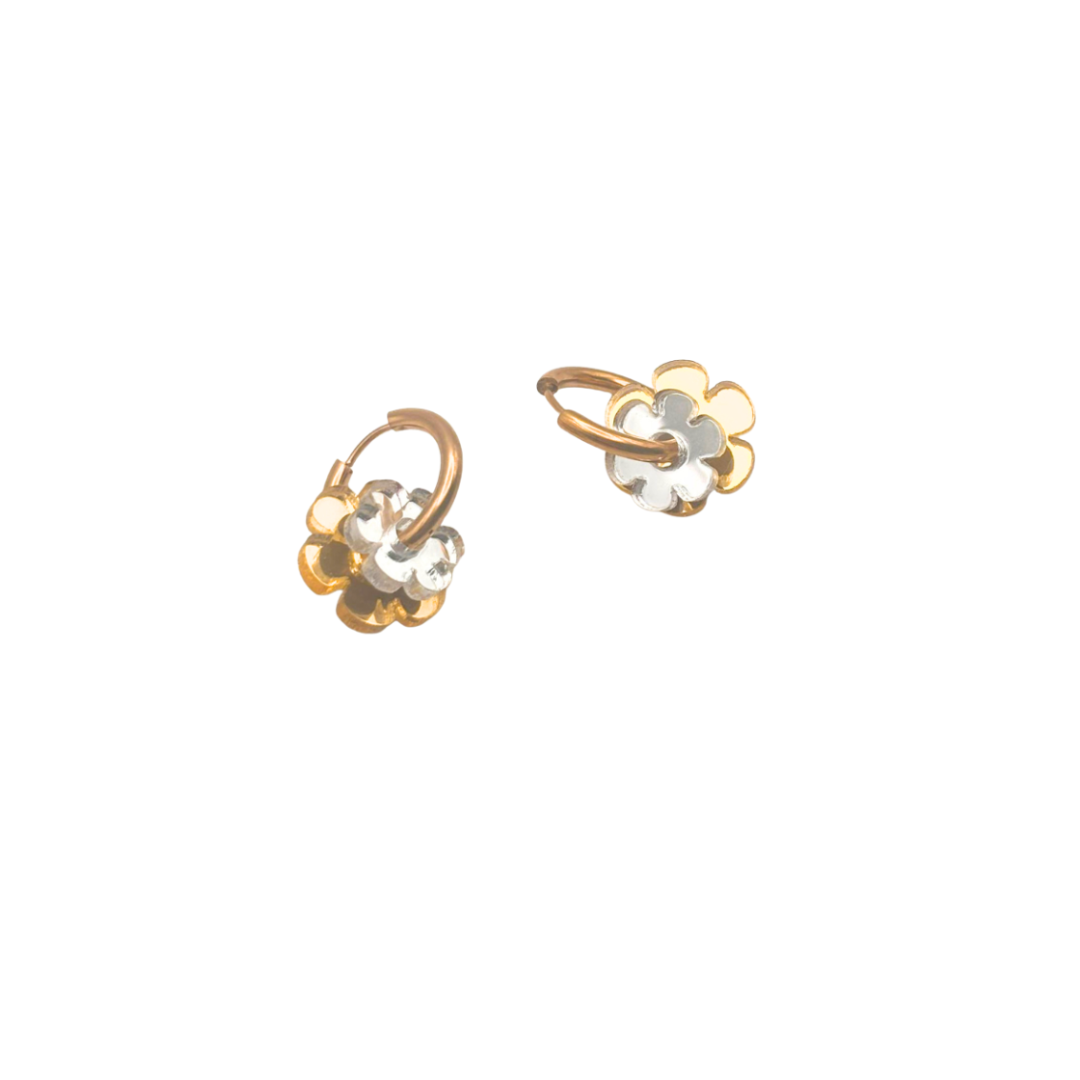 Flor con aro mini doble dorado plata
