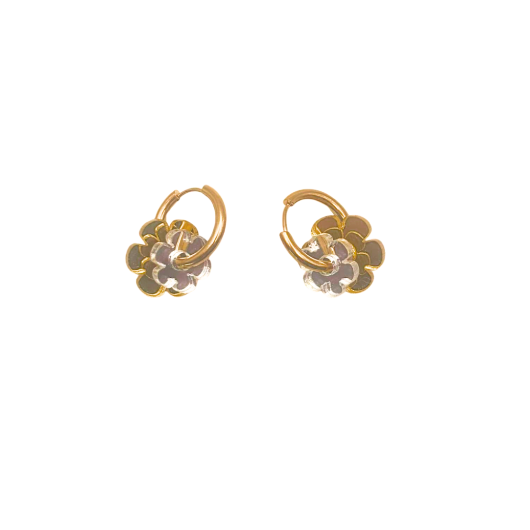 Flor con aro mini doble dorado plata